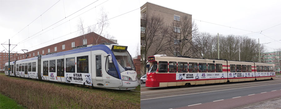 Combinatie van zijreclames op een tram en een RandstadRail voertuig vanaf € 5500